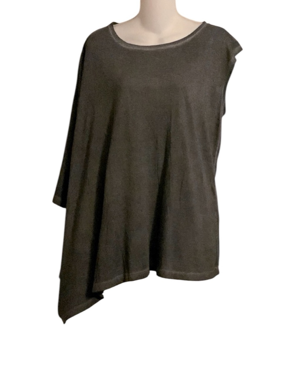 Asymmetrical charcoal spray dye drape top